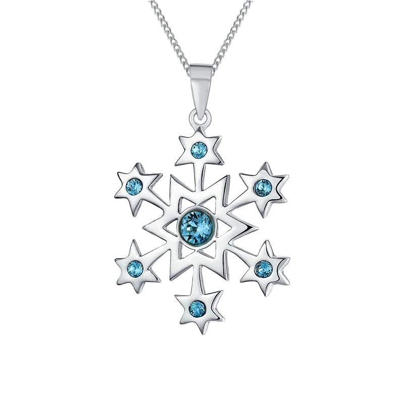Bling Jewelry Frozen Winter Holiday Party Ice Blue Christmas Snowflake Star Pendant Necklace For Sterling Silver