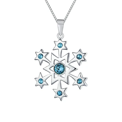 Bling Jewelry Frozen Winter Holiday Party Ice Blue Christmas Snowflake Star Pendant Necklace For Sterling Silver