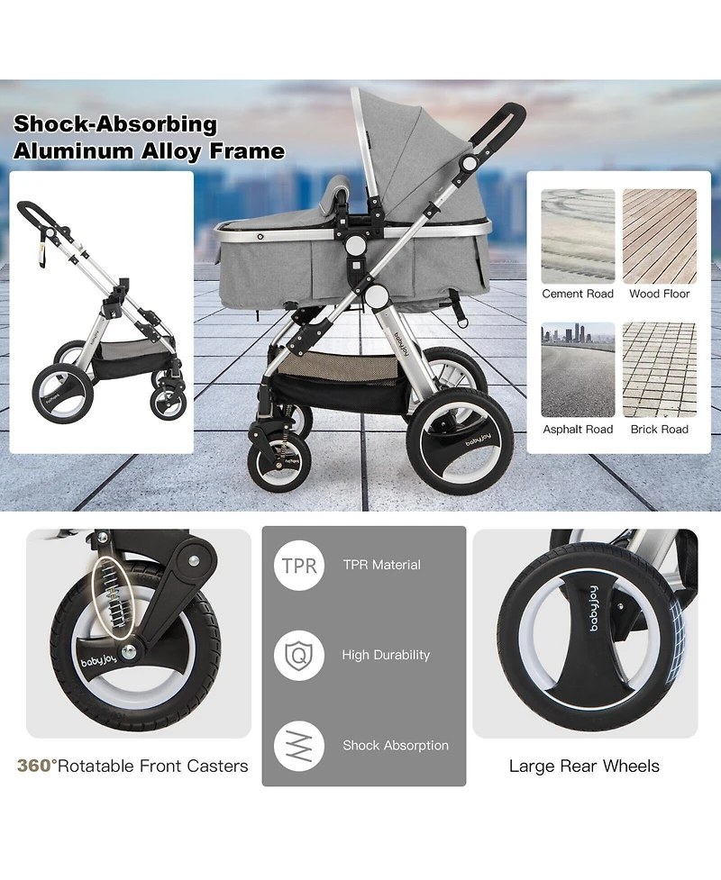 Slickblue Kids Folding Aluminum Baby Stroller Baby Jogger with Diaper Bag