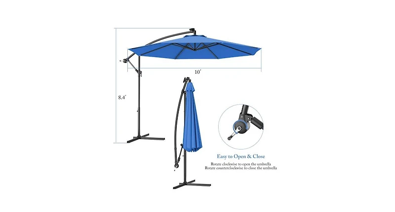 10 Feet Patio Outdoor Sunshade Hanging Umbrella without Weight Base