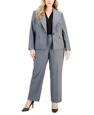 Le Suit Plus Size Shawl-Collar Single-Button Pantsuit Set