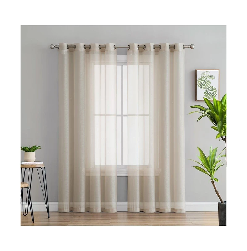 Hlc.me 2 Piece Semi Sheer Voile Window Curtain Drapes Grommet Panels for Bedroom