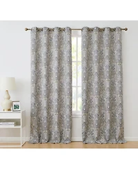 Hlc.me Paris Paisley Decorative Print Damask Pattern Light Reducing Filtering Grommet Window Curtain Panels, Set of 2 (Grey yellow