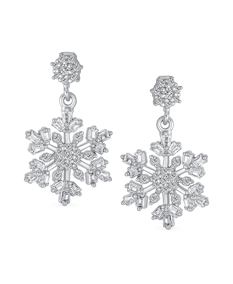 Bling Jewelry Holiday Party Flower Christmas Frozen Winter Cubic Zirconia Cz Large Snowflake Dangle Stud Earrings Sterling Silver