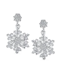 Bling Jewelry Holiday Party Flower Christmas Frozen Winter Cubic Zirconia Cz Large Snowflake Dangle Stud Earrings Sterling Silver