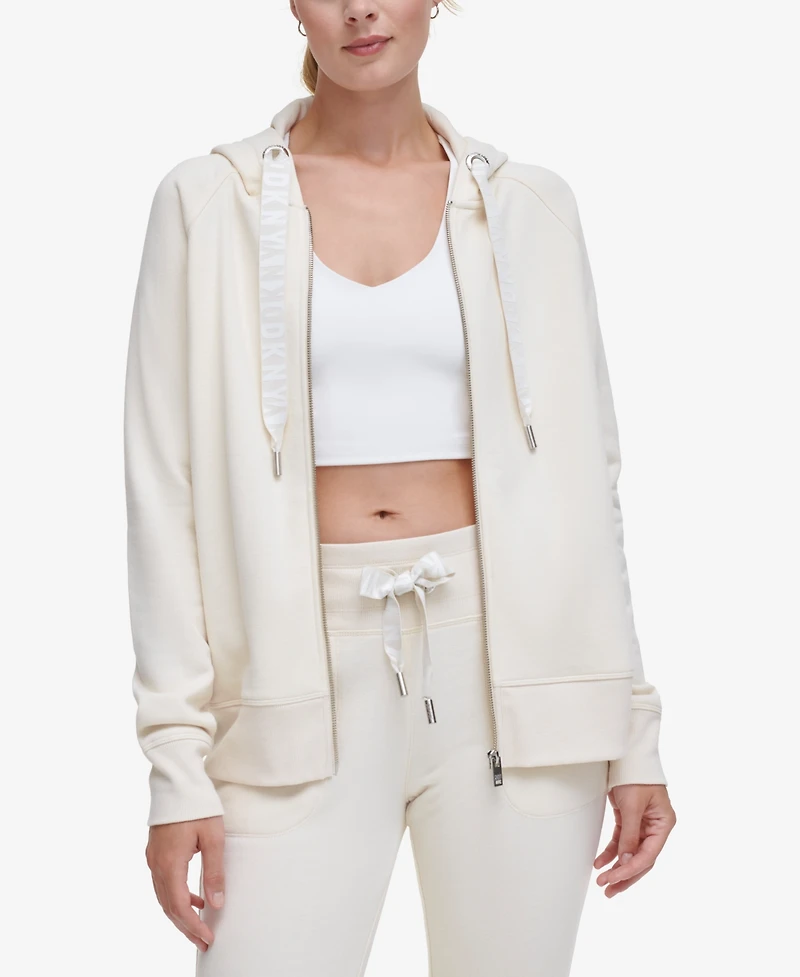 Dkny Sport Women's Logo-Drawstring Fleece Full-Zip Hoodie