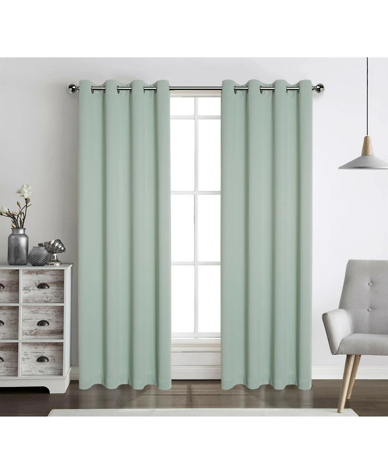 Kate Aurora Hotel Living 2 Pack 100% Blackout Grommet Top Sage Green Curtain Panels