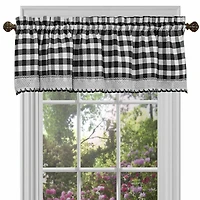 Kate Aurora Complete 3 Piece Country Farmhouse Plaid Gingham Black & White Buffalo Check Kitchen Curtain Tier & Valance Set