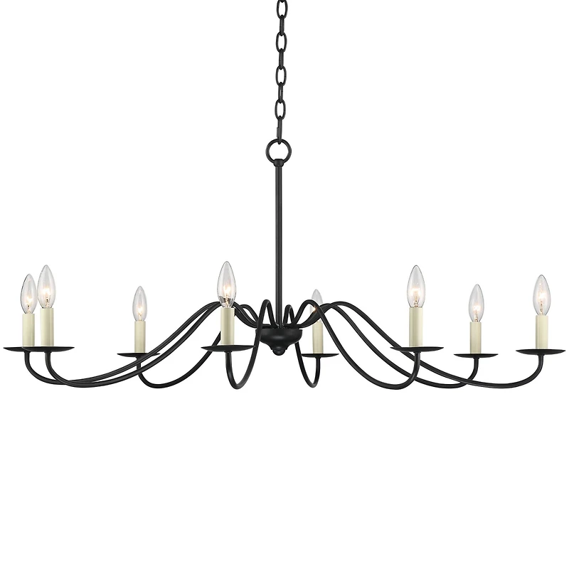 Franklin Iron Works Marinec Black Hanging Chandelier Lighting 42" Wide Farmhouse Rustic Bent Arms 8-Light Fixture for Dining Room Living House Home Fo