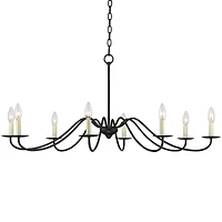Franklin Iron Works Marinec Black Hanging Chandelier Lighting 42" Wide Farmhouse Rustic Bent Arms 8-Light Fixture for Dining Room Living House Home Fo