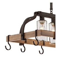 Franklin Iron Works Eldrige Bronze Wood Finish Pot Rack Linear Pendant Chandelier Lighting 36 1/2" Wide Rustic Farmhouse Clear Seed Glass 4-Light Fixt