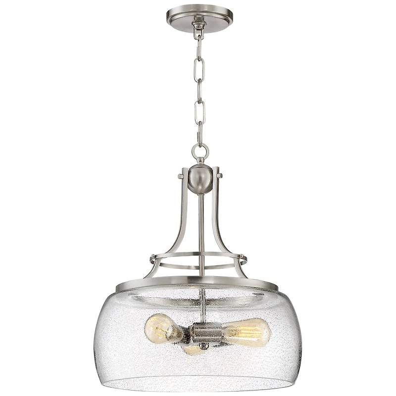 Charleston Satin Nickel Pendant Chandelier 16" Wide Rustic Farmhouse Seeded Clear Glass Led 3-Light Fixture for Dining Room House Foyer Entryway Kitch