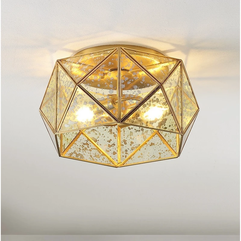Jonathan Y Violet Industrial Vintage Iron/Glass Led Flush Mount