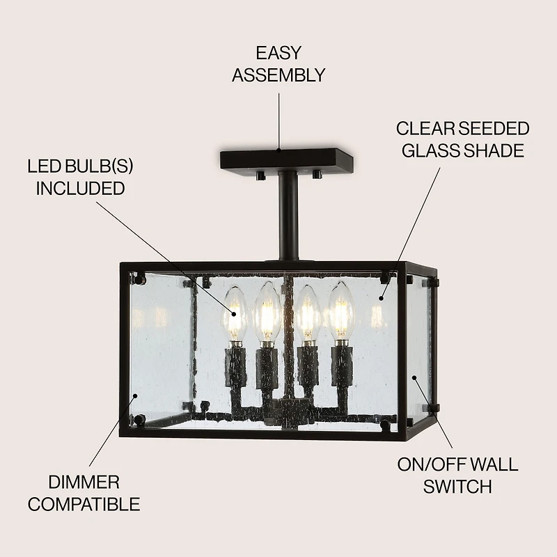 Jonathan Y Paysan Iron/Seeded Glass Rustic Farmhouse Led Flush Mount
