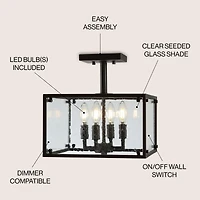 Jonathan Y Paysan Iron/Seeded Glass Rustic Farmhouse Led Flush Mount