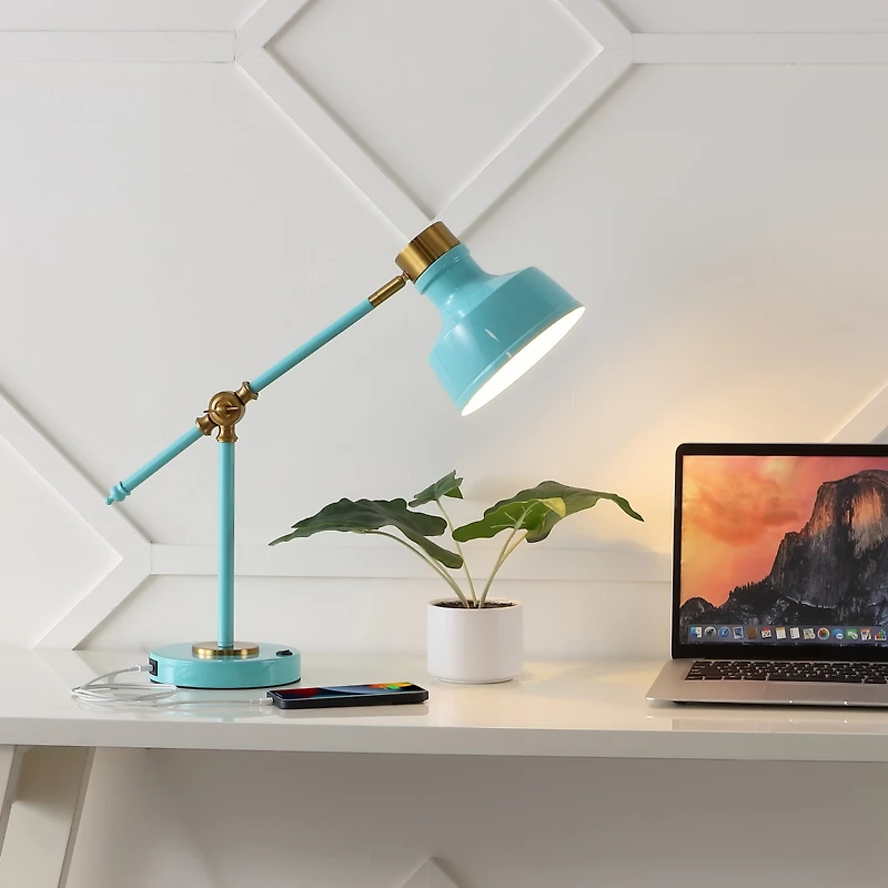 Jonathan Y Allegra Classic Farmhouse Adjustable Cantilever Led Task Lamp with Usb Charging Port