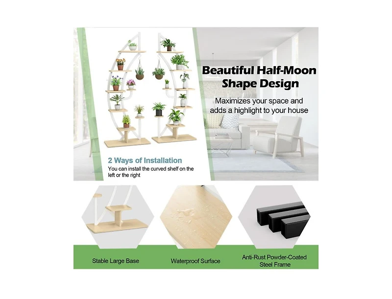 Slickblue 6 Tier 9 Potted Metal Plant Stand Holder Display Shelf with Hook