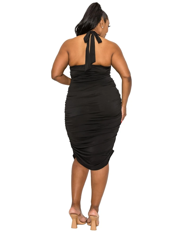 L I V D Plus Izzy Side Ruched Halter Neck Dress