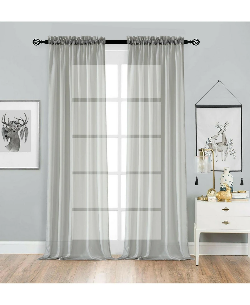 Kate Aurora 2 Pack Basic Home Rod Pocket Sheer Voile Window Curtains