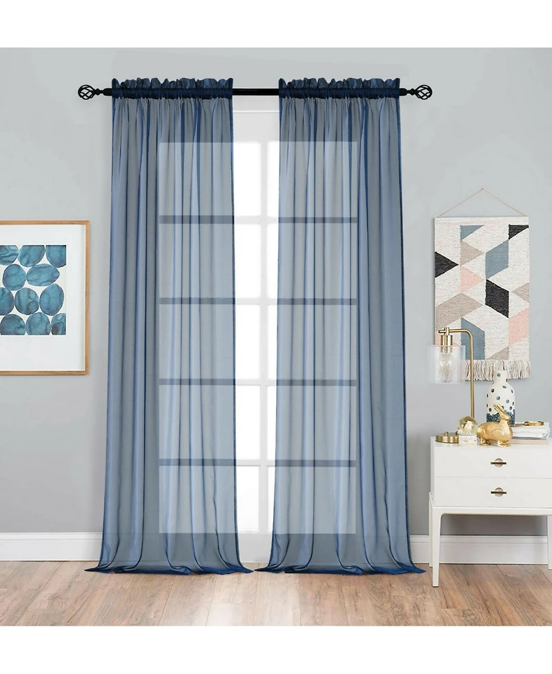 Kate Aurora 2 Pack Basic Home Rod Pocket Sheer Voile Window Curtains