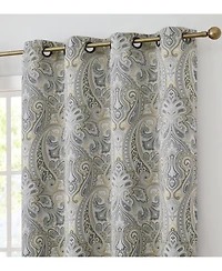 Hlc.me Paris Paisley Decorative Print Damask Pattern Light Reducing Filtering Grommet Window Curtain Panels, Set of 2 (Grey yellow