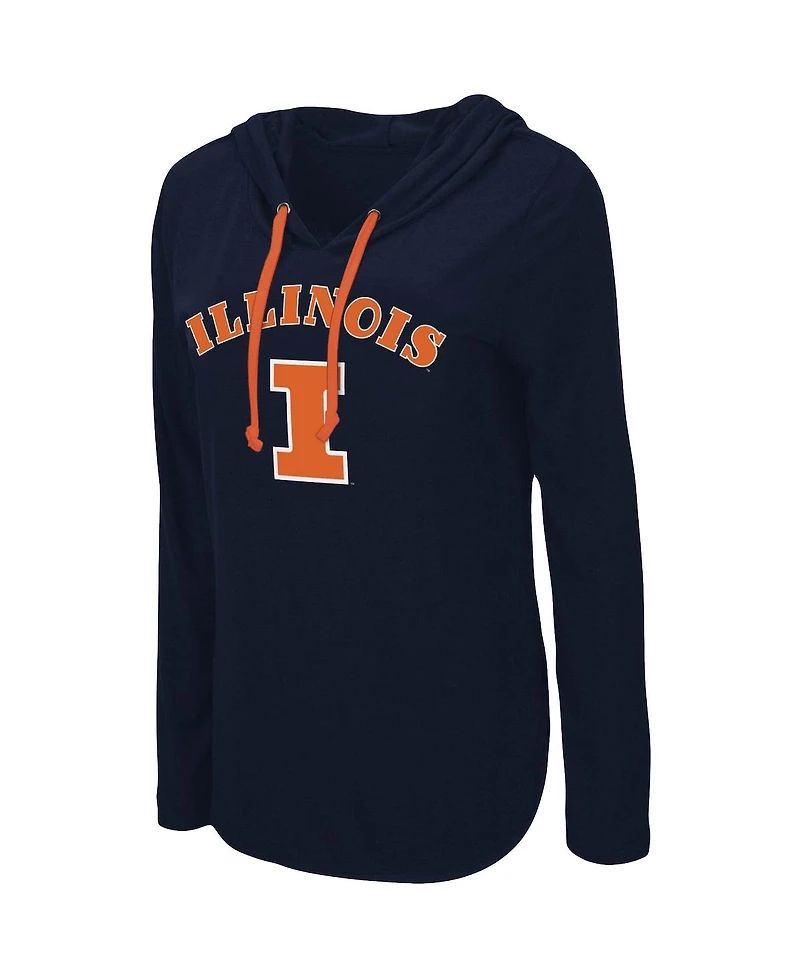Women's Colosseum Navy Illinois Fighting Illini My Lover Lightweight Hooded Long Sleeve T-shirt