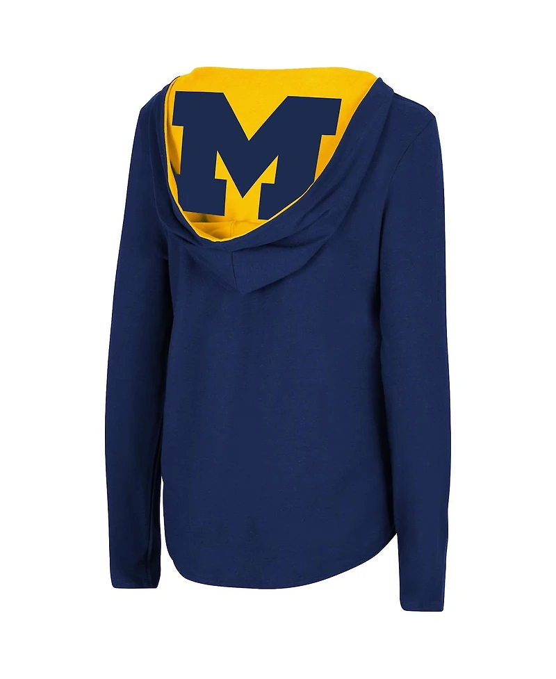Women's Colosseum Navy Michigan Wolverines Catalina Hoodie Long Sleeve T-shirt