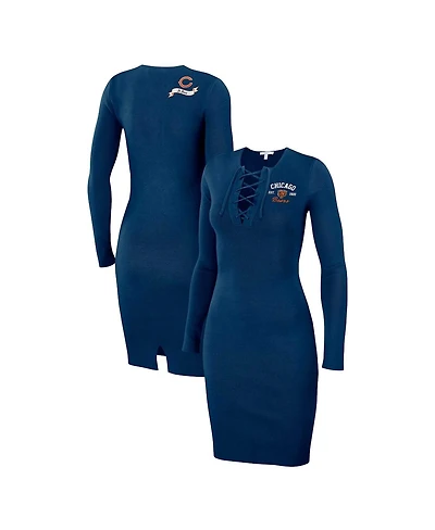 Women's Wear by Erin Andrews Navy Chicago Bears Lace Up Long Sleeve Dress
