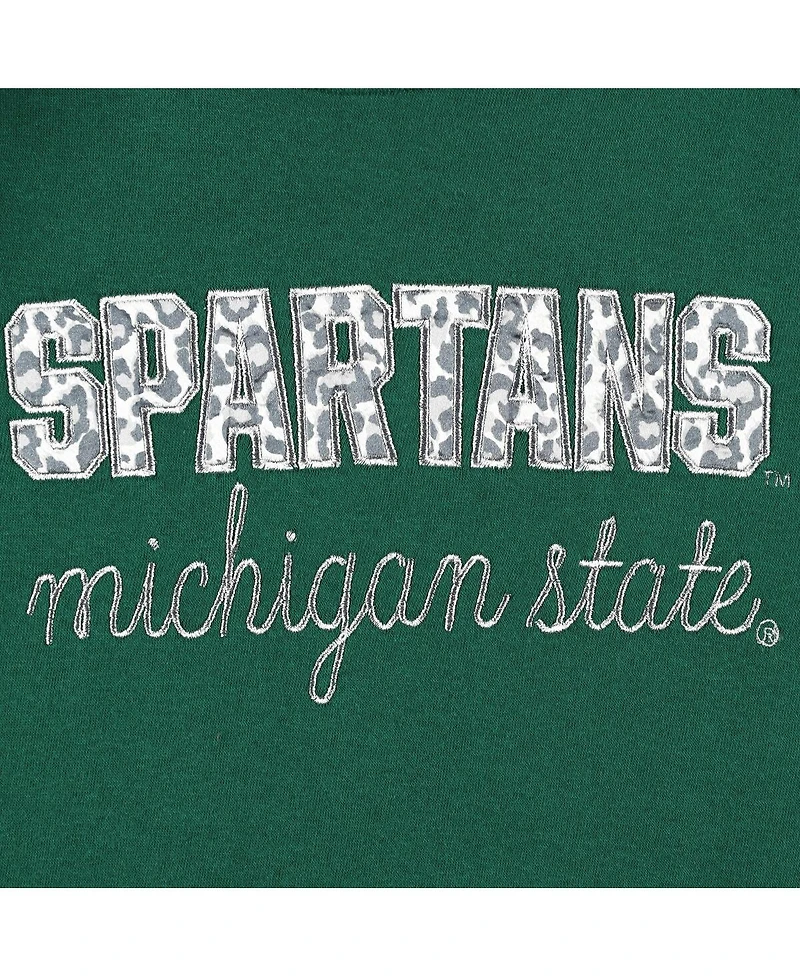 Women's Pressbox Green Michigan State Spartans Steamboat Animal Print Raglan Pullover Sweatshirt