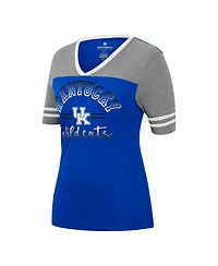 Women's Colosseum Royal, Heathered Gray Kentucky Wildcats There You Are V-Neck T-shirt