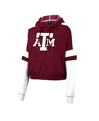 Women's Colosseum Maroon Texas A&M Aggies Throwback Stripe Arch Logo Cropped Pullover Hoodie