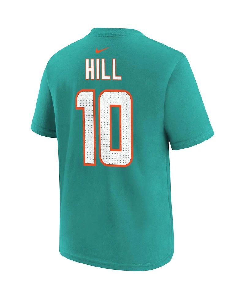 Big Boys Nike Tyreek Hill Aqua Miami Dolphins Player Name and Number T-shirt
