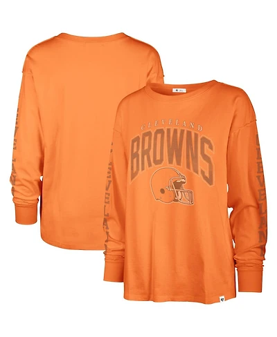 Women's '47 Brand Orange Distressed Cleveland Browns Tom Cat Long Sleeve T-shirt