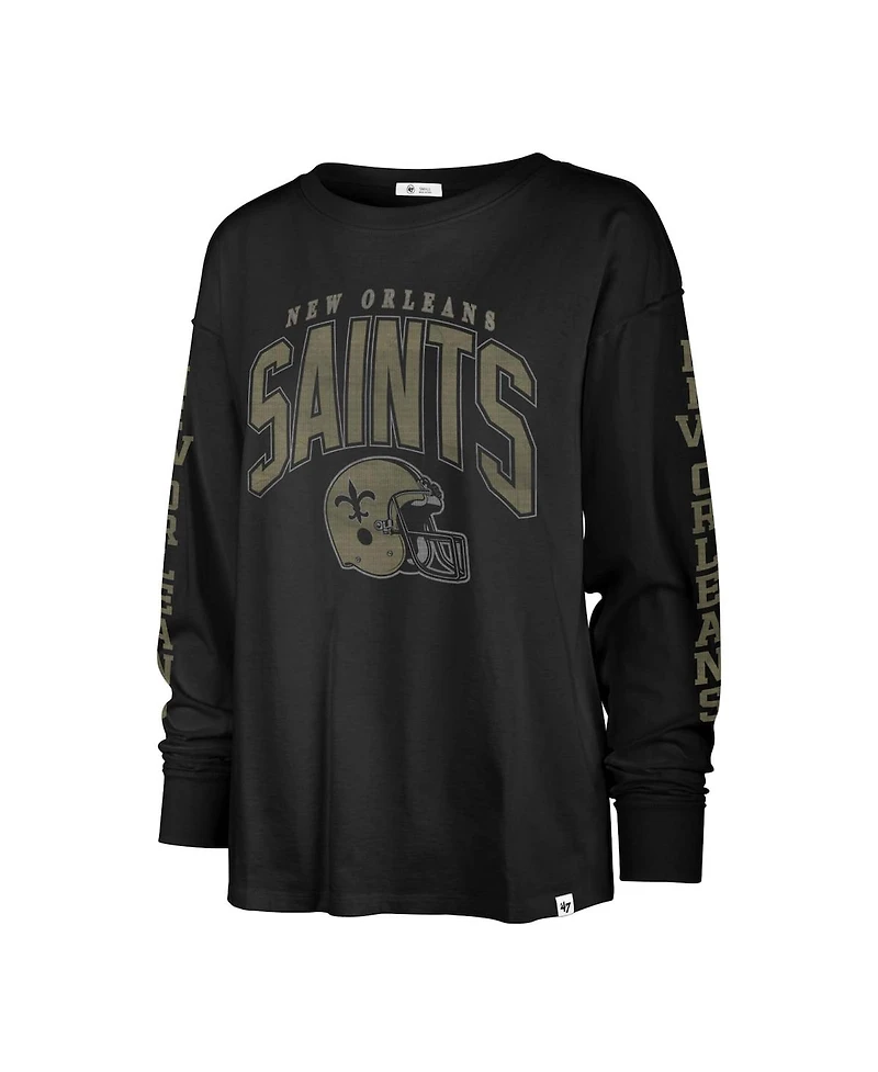 Women's '47 Brand Black Distressed New Orleans Saints Tom Cat Long Sleeve T-shirt