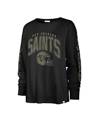 Women's '47 Brand Black Distressed New Orleans Saints Tom Cat Long Sleeve T-shirt