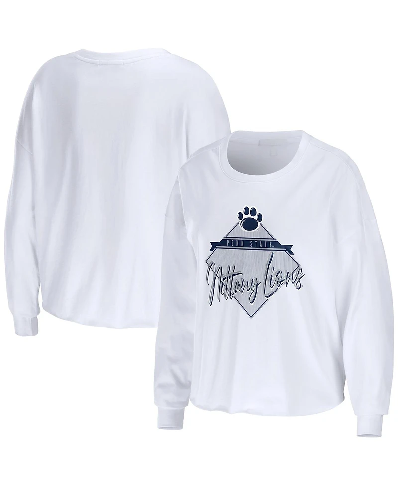 Women's Wear by Erin Andrews White Penn State Nittany Lions Diamond Long Sleeve Cropped T-shirt