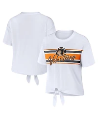 Women's Wear by Erin Andrews White Tennessee Volunteers Striped Front Knot Cropped T-shirt