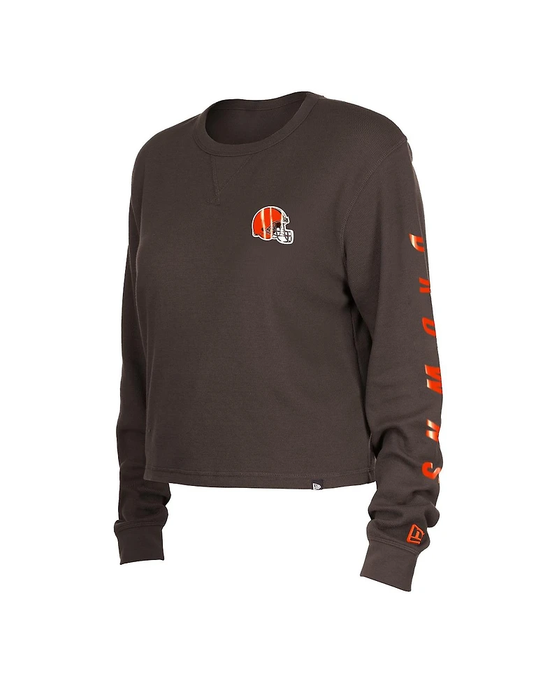 Women's New Era Brown Cleveland Browns Thermal Crop Long Sleeve T-shirt