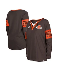 Women's New Era Brown Cleveland Browns Lace-Up Notch Neck Long Sleeve T-shirt