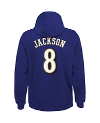 Big Boys Lamar Jackson Purple Baltimore Ravens Mainliner Player Name and Number Pullover Hoodie