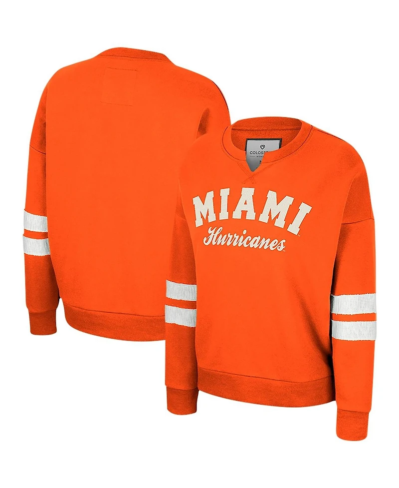 Women's Colosseum Orange Distressed Miami Hurricanes Perfect Date Notch Neck Pullover Sweatshirt