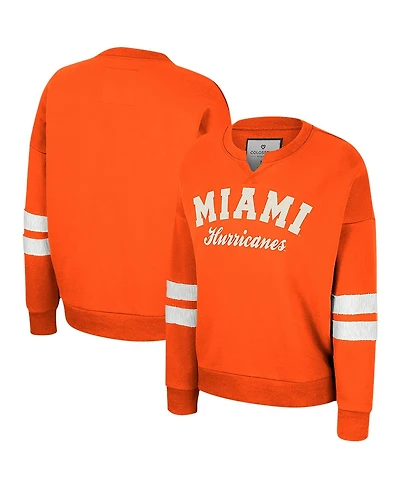 Women's Colosseum Orange Distressed Miami Hurricanes Perfect Date Notch Neck Pullover Sweatshirt