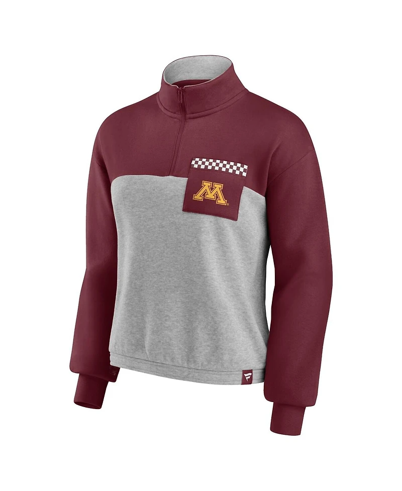 Women's Fanatics Maroon, Heathered Gray Minnesota Golden Gophers Sideline to Colorblock Quarter-Zip Jacket