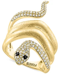 Effy White Diamond (1/2 ct. t.w.) & Black Diamond Accent Snake Ring in 14k Gold