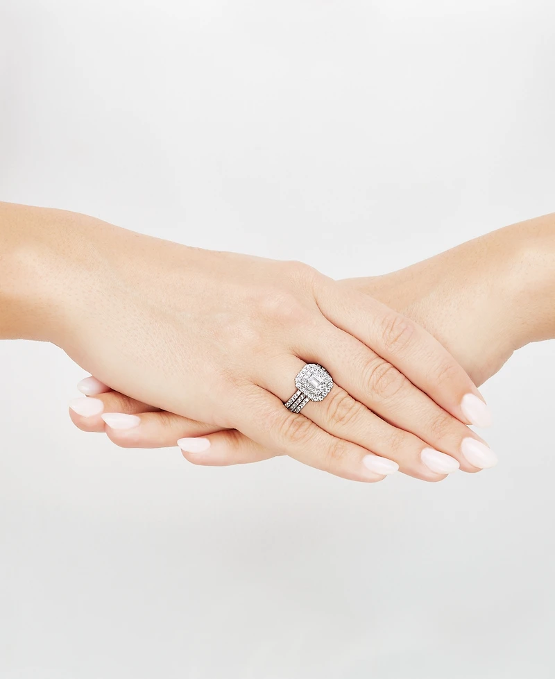 Grown With Love Lab Diamond Emerald-Cut & Round Halo Triple Row Ring (2 ct. t.w.) 14k White Gold