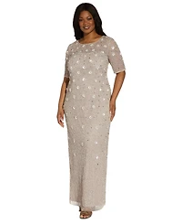 Adrianna Papell Plus Size 3D Floral Embellished Gown