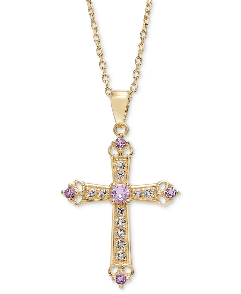 Sky Blue Topaz (1/3 ct. t.w.) & White (5/8 Cross 18" Pendant Necklace 14k Gold-Plated Sterling Silver (Also Citrine, Onyx, Perid