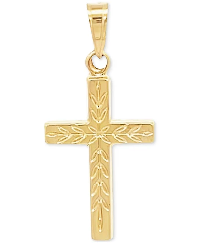 Small Leaf Cross Pendant in 14k Gold