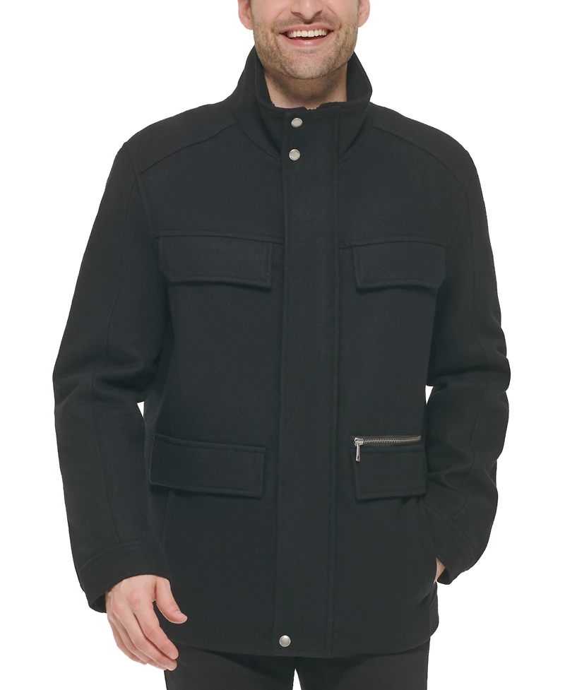 Cole Haan Men's Melton Wool Multi-Pocket Field Coat