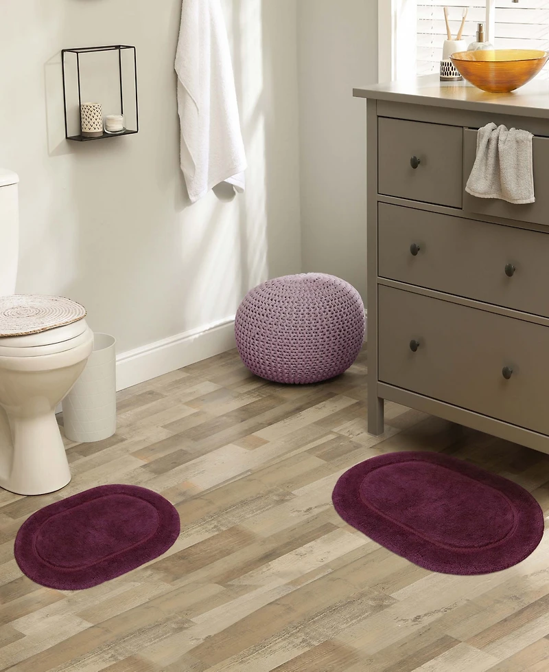 Superior Oval Solid Non-Skid Washable Cotton 2-Pc. Bath Rug Set